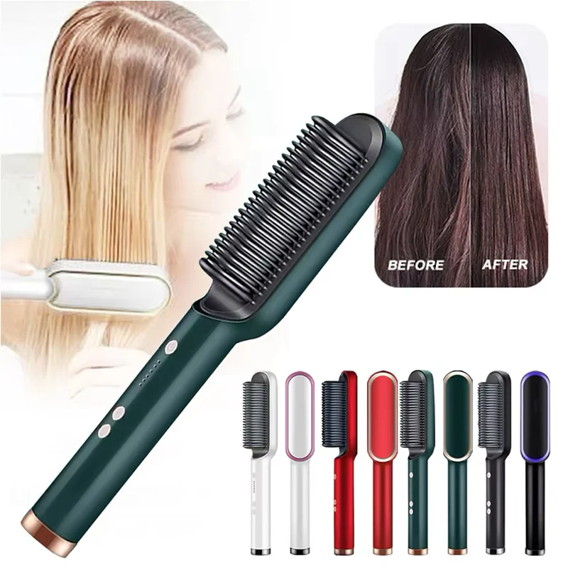 3 Featured (1) Purple Hair Straightener Comb & (1) Black Straight Hair Comb, Hot Air Brush Electric Hair Dryer Blower Straightening Curling Hairdryer Brush Hair Roller Styling.
