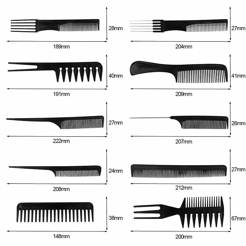Pack of 10-Professional Hairdressing Combs For Women & Men Stylist Anti-static Hairdressing Combs Multifunctional Barber Set