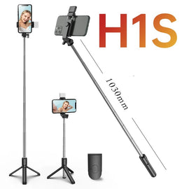 360° Selfie Stick with Tripod | Bluetooth Foldable Selfie Rod with Remote Control for Phone Action Camera Iphone ﻿with flash light - With Light