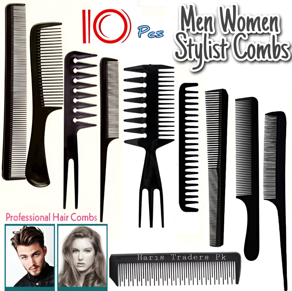 Pack of 10-Professional Hairdressing Combs For Women & Men Stylist Anti-static Hairdressing Combs Multifunctional Barber Set