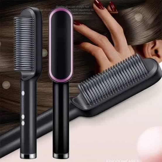 3 Featured (1) Purple Hair Straightener Comb & (1) Black Straight Hair Comb, Hot Air Brush Electric Hair Dryer Blower Straightening Curling Hairdryer Brush Hair Roller Styling.