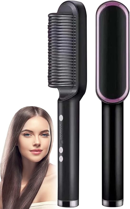 3 Featured (1) Purple Hair Straightener Comb & (1) Black Straight Hair Comb, Hot Air Brush Electric Hair Dryer Blower Straightening Curling Hairdryer Brush Hair Roller Styling.