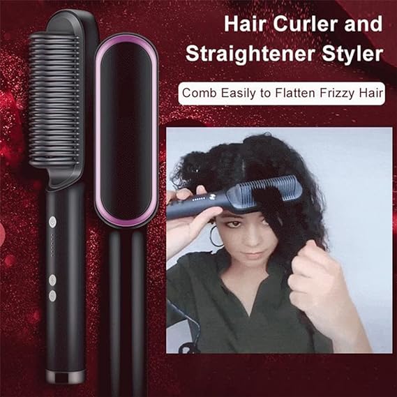 3 Featured (1) Purple Hair Straightener Comb & (1) Black Straight Hair Comb, Hot Air Brush Electric Hair Dryer Blower Straightening Curling Hairdryer Brush Hair Roller Styling.