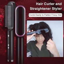 Load image into Gallery viewer, 3 Featured (1) Purple Hair Straightener Comb &amp; (1) Black Straight Hair Comb, Hot Air Brush Electric Hair Dryer Blower Straightening Curling Hairdryer Brush Hair Roller Styling.