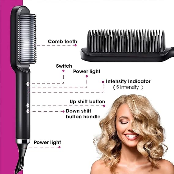 3 Featured (1) Purple Hair Straightener Comb & (1) Black Straight Hair Comb, Hot Air Brush Electric Hair Dryer Blower Straightening Curling Hairdryer Brush Hair Roller Styling.