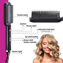 Load image into Gallery viewer, 3 Featured (1) Purple Hair Straightener Comb &amp; (1) Black Straight Hair Comb, Hot Air Brush Electric Hair Dryer Blower Straightening Curling Hairdryer Brush Hair Roller Styling.