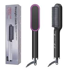 3 Featured (1) Purple Hair Straightener Comb & (1) Black Straight Hair Comb, Hot Air Brush Electric Hair Dryer Blower Straightening Curling Hairdryer Brush Hair Roller Styling.