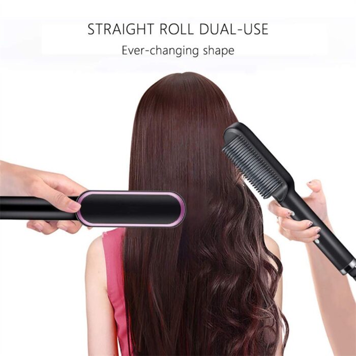 3 Featured (1) Purple Hair Straightener Comb & (1) Black Straight Hair Comb, Hot Air Brush Electric Hair Dryer Blower Straightening Curling Hairdryer Brush Hair Roller Styling.